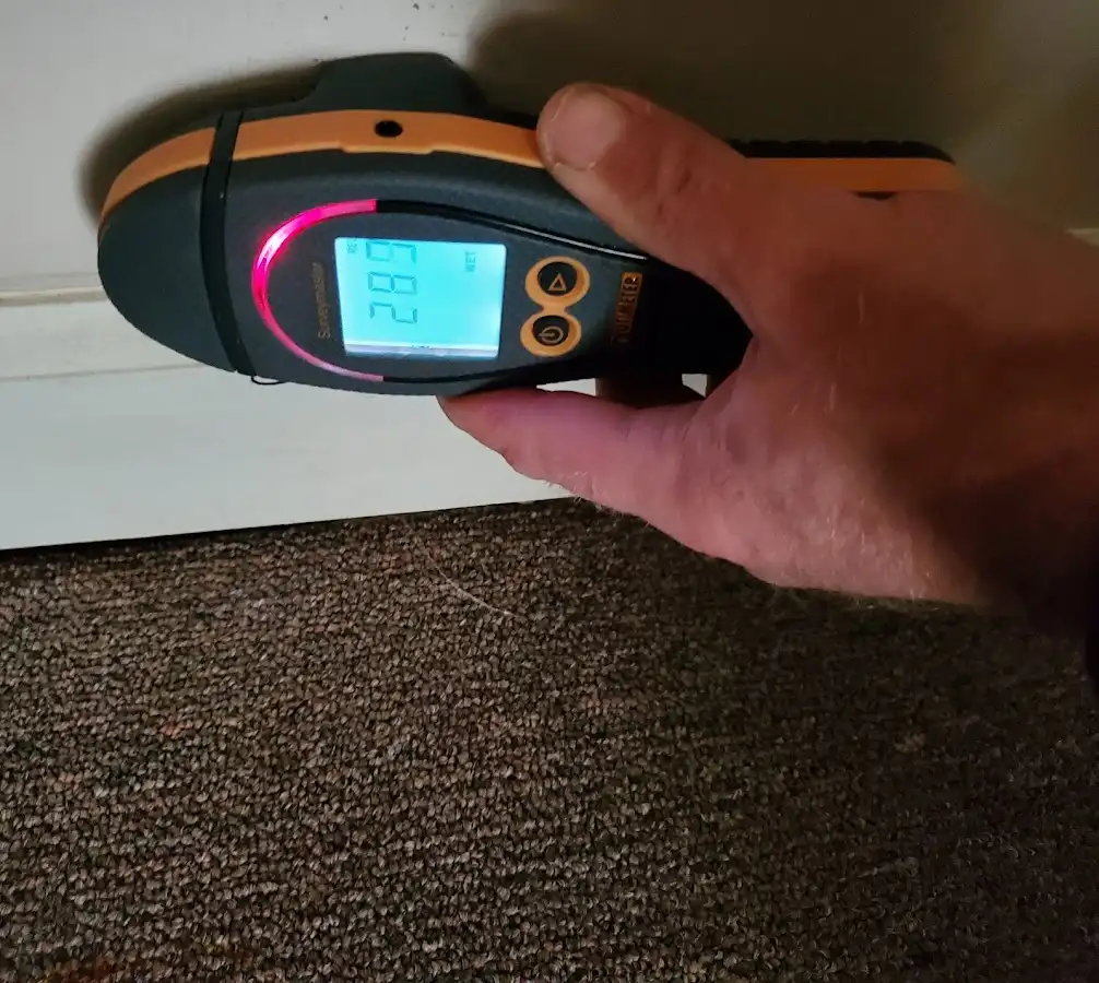 Moisture detection at baseboard during Storm Damage Restoration in Orland Hills